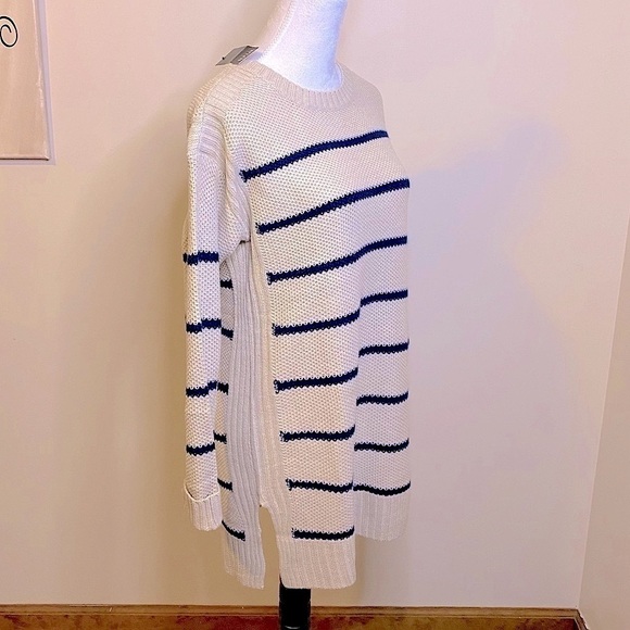 NWT a.n.a Oatmeal and Navy Stripe Crewneck Tunic Length Sweater Size Small - Picture 3 of 14